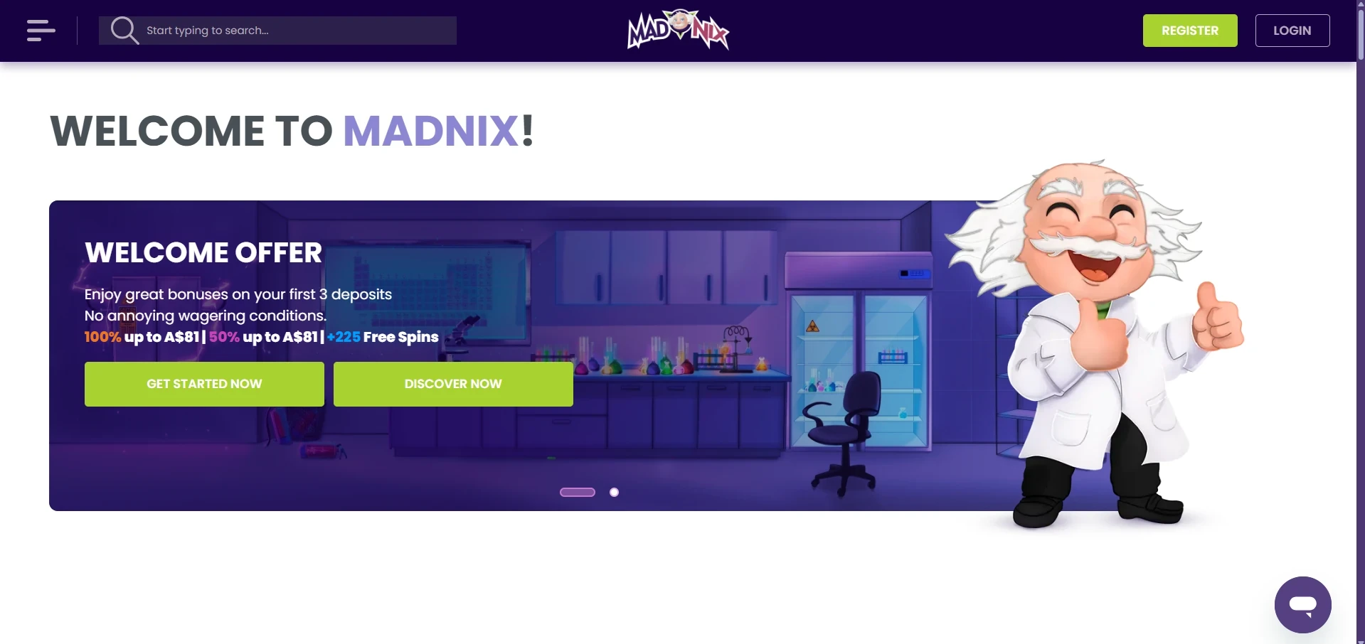 MadNix home page on desktop